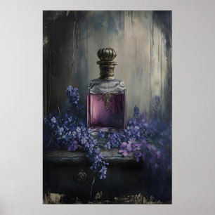 Klassieke parfumfles kunst romantische bloemen poster