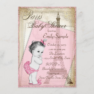 Klassieke Paris Baby Shower Roze en Goud Kaart