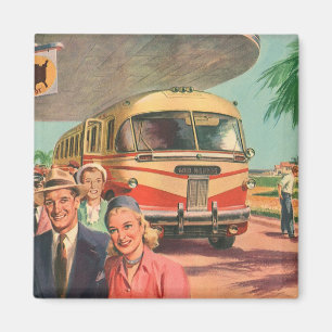 Klassieke passagiers op vakantie bij het busstatio magneet