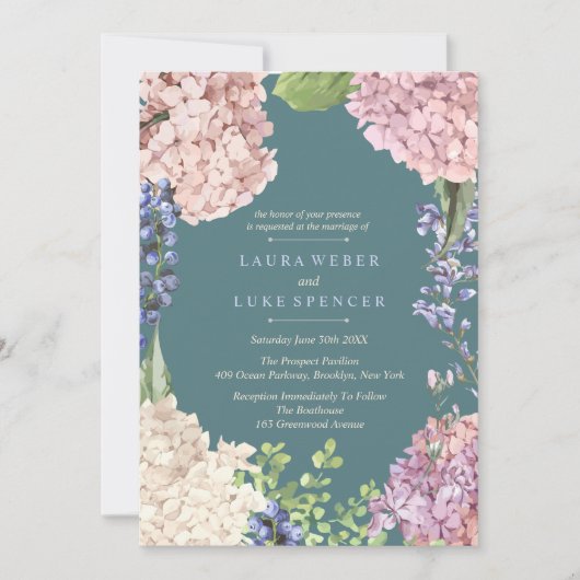 Klassieke pasta Hydrangea Wedding Invitting Kaart (Voorkant)