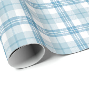 Klassieke Pastel Blauw en Wit Tartan Cadeaupapier