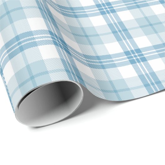 Klassieke Pastel Blauw en Wit Tartan Cadeaupapier (Rol Hoek)