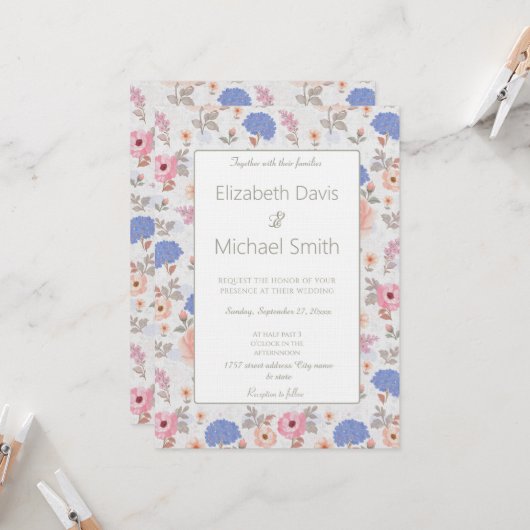 Klassieke Pastel Botanische Bloemen in Waterverfst Kaart (Voorkant / Achterkant in situ)