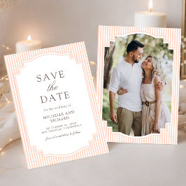 Klassieke Pastel Perzik Gestreepte Trouwfoto Save The Date