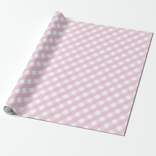 Klassieke Pastel Roze Gingham Plaid Patroon Cadeaupapier (Uitgerold)