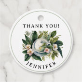 Klassieke Pastel Roze Groene Bloemen Thee Waterver Bedankjes Labels (Voorkant)