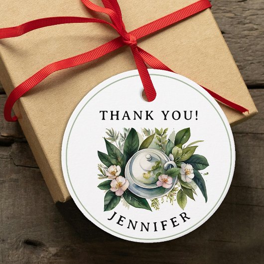 Klassieke Pastel Roze Groene Bloemen Thee Waterver Bedankjes Labels