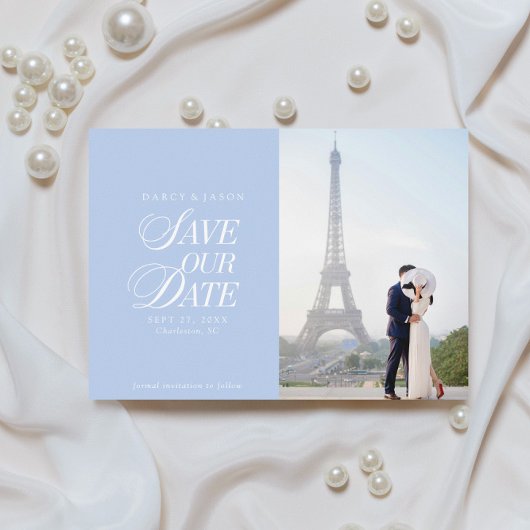 Klassieke Pastelblauwe Elegante Save the Date Kaar