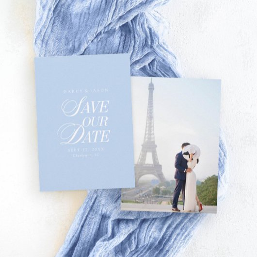 Klassieke Pastelblauwe Elegante Save the Date Kaar