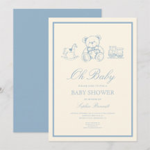 Klassieke pastelblauwe teddybeer babyshower