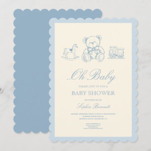 Klassieke Pastelblauwe Teddydragende Baby Shower Kaart