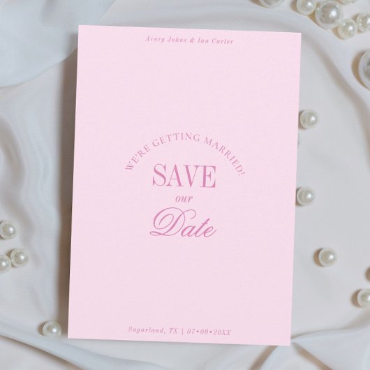 Klassieke pastelroze elegante Save the Date kaart