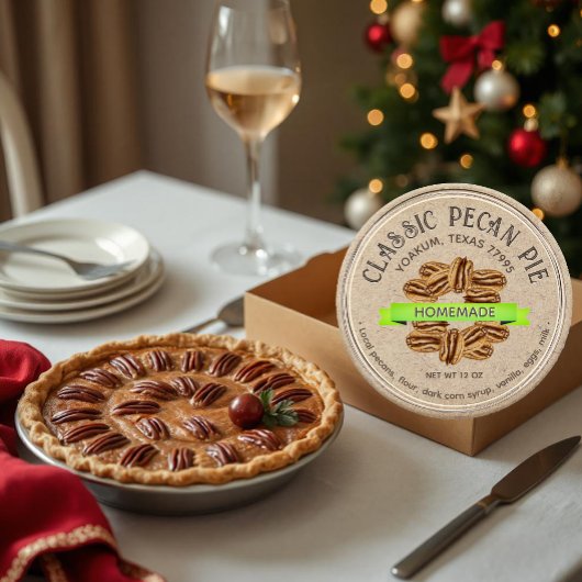 KLASSIEKE PECAN PIE Grunge Font Kraft Brown Ronde Sticker