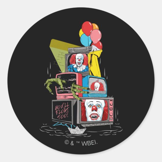 Klassieke Pennywise TV Stack - You'll Float Too Ronde Sticker (Voorkant)