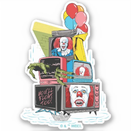 Klassieke Pennywise TV Stack - You'll Float Too Sticker (Voorkant)