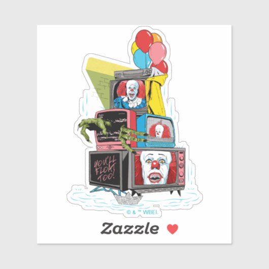 Klassieke Pennywise TV Stack - You'll Float Too Sticker (Vel)