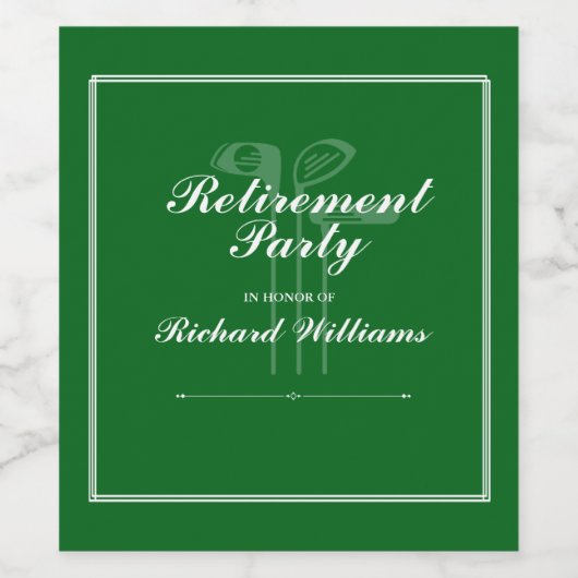 Klassieke Pensioen Golf Clubs Thema Groen Wit Wijn Etiket (Enkel label)