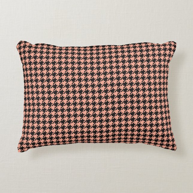 Klassieke Pepita Houndstooth Pattern Black Peach Accent Kussen (Voorkant)