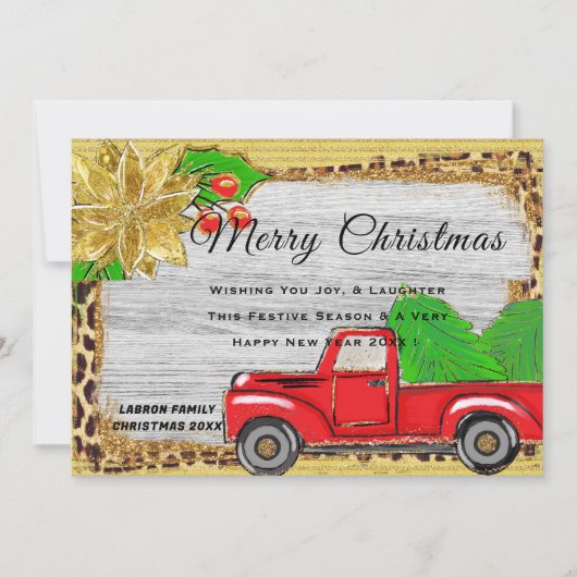 Klassieke Persoonlijke Kerstmis Retro Rode Truck Feestdagenkaart (Voorkant)