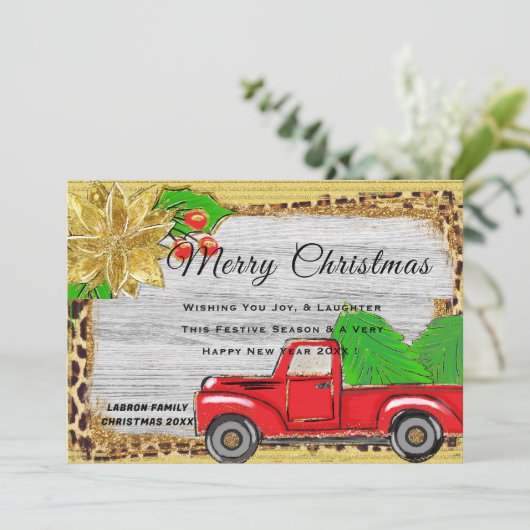 Klassieke Persoonlijke Kerstmis Retro Rode Truck Feestdagenkaart (Staand voorkant)
