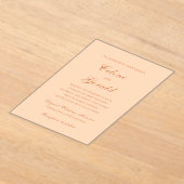 Klassieke perzik elegante bruiloft acryl uitnodigingen (Laagn)