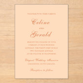 Klassieke perzik elegante bruiloft acryl uitnodigingen (Voorkant)