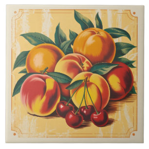 Klassieke Perzik en Kers Rustieke Boomgaard Fruit Tegeltje