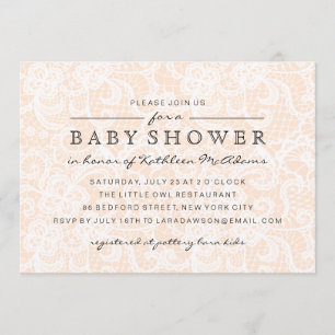 Klassieke perzik kant baby shower uitnodiging
