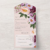 Klassieke perzik lavendel en bordeauxrode pioenroz all in one uitnodiging (Binnen)