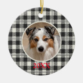 Klassieke Pet Photo Donkergrijze Buffalo Plaid Art Keramisch Ornament (Voorkant)