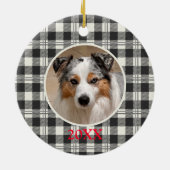 Klassieke Pet Photo Donkergrijze Buffalo Plaid Art Keramisch Ornament (Achterkant)