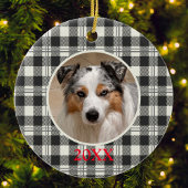 Klassieke Pet Photo Donkergrijze Buffalo Plaid Art Keramisch Ornament
