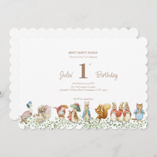 Klassieke Peter de Konijn Verjaardag Uitnodiging (Voorkant / Achterkant)