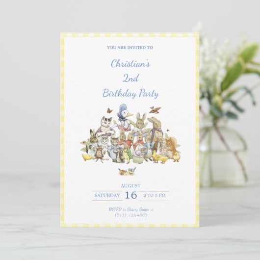 Klassieke Peter het Konijn Verjaardagsfeestje Uitn Kaart (Staand voorkant)