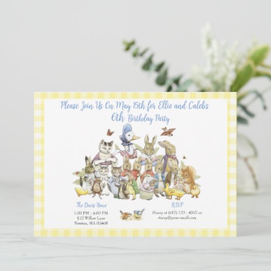 Klassieke Peter het Konijn Verjaardagsfeestje Uitn Kaart (Staand voorkant)