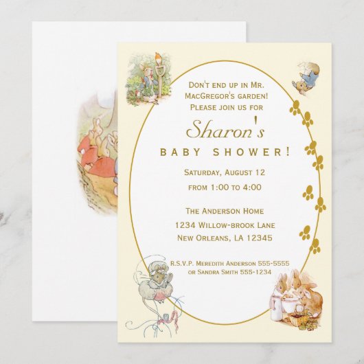 Klassieke Peter Rabbit babyshower uitnodiging (Voorkant / Achterkant)
