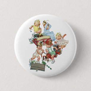 Klassieke peuters die spelen met brandweerwagens ronde button 5,7 cm