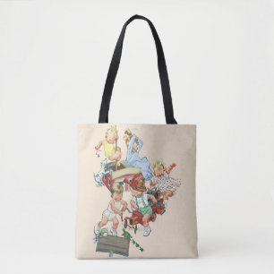 Klassieke peuters die spelen met brandweerwagens tote bag