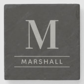 Klassieke Pewter Gray Aangepast Monogram Initiaal Stenen Onderzetter (Voorkant)