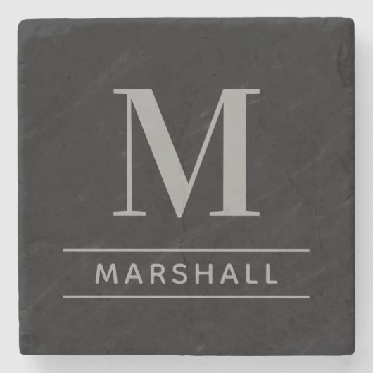 Klassieke Pewter Gray Aangepast Monogram Initiaal Stenen Onderzetter (Voorkant)