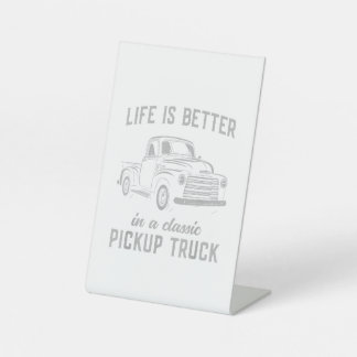 Klassieke Pick-up Truck Man Vintage Reclamebord Met Voetstuk