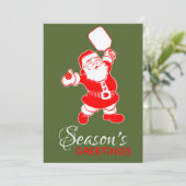 Klassieke Pickleball Santa Blue Kerstmis Feestdagenkaart (Staand voorkant)