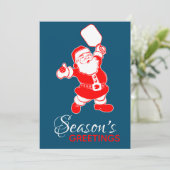 Klassieke Pickleball Santa Blue Kerstmis Feestdagenkaart (Staand voorkant)