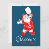 Klassieke Pickleball Santa Blue Kerstmis Foto Feestdagenkaart (Voorkant)