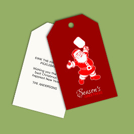 Klassieke Pickleball Santa Red Kerstmis Cadeaulabel