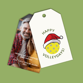 Klassieke Pickleball Santa White Kerstmis Foto Cadeaulabel