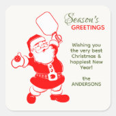 Klassieke Pickleball Santa White Kerstmis Vierkante Sticker (Voorkant)