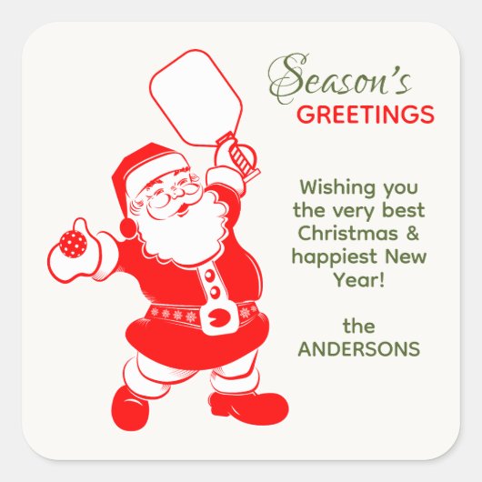 Klassieke Pickleball Santa White Kerstmis Vierkante Sticker (Voorkant)