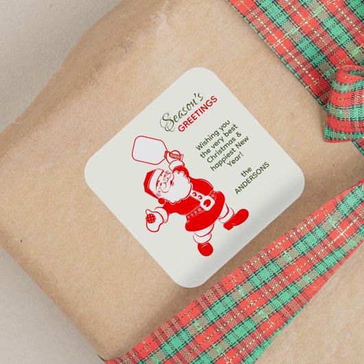 Klassieke Pickleball Santa White Kerstmis Vierkante Sticker