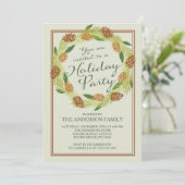 Klassieke Pinecone Wreath Holiday Party Kaart (Staand voorkant)